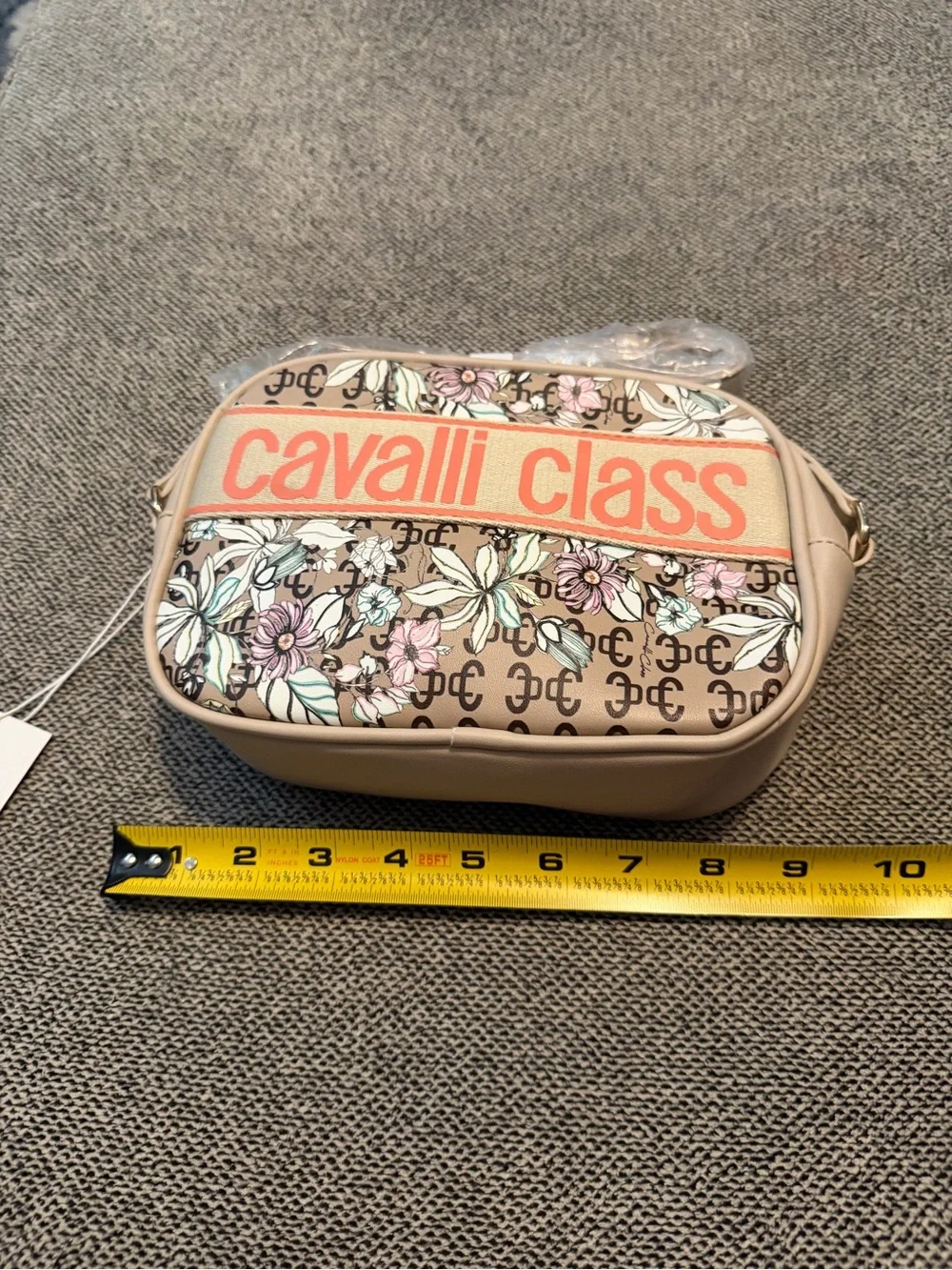 NWT Cavalli Class Lucilla Camera Beige Floral Crossbody Purse